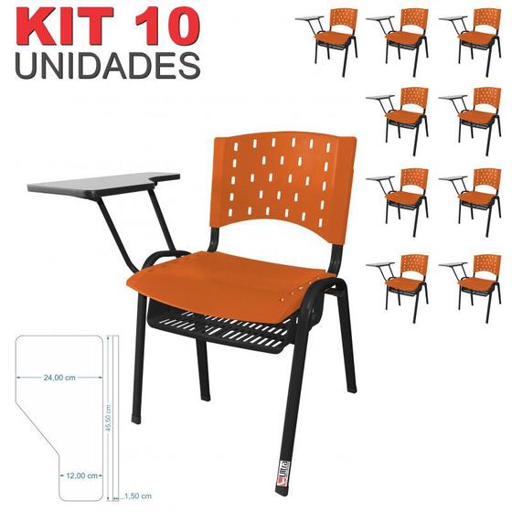 Imagem de Cadeira Universitária Plástica Laranja Com Porta Livros 10 Unidades - ULTRA Móveis