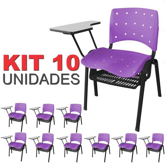 Imagem de Cadeira Universitária Plástica Lilás Anatômica Com Porta Livros 10 Unidades - ULTRA Móveis