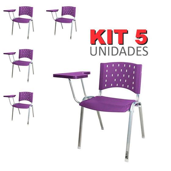 Imagem de Cadeira Universitária Plástica Roxo 5 Unidades Prancheta Plástica Base Prata - ULTRA Móveis