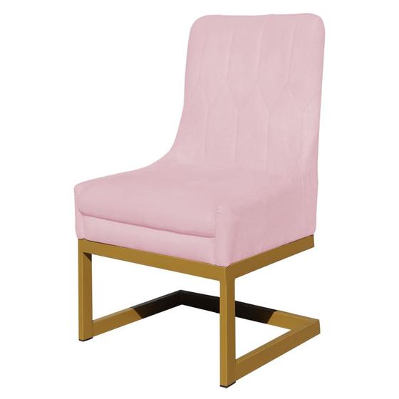 Imagem de Cadeira Valentina Para Cozinha Base Dourada Suede Rosa Bebe - Vallisa Decor