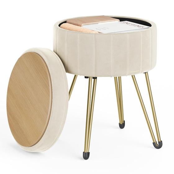 Imagem de Cadeira Vanity Stool SONGMICS Small Ottoman com creme de armazenamento