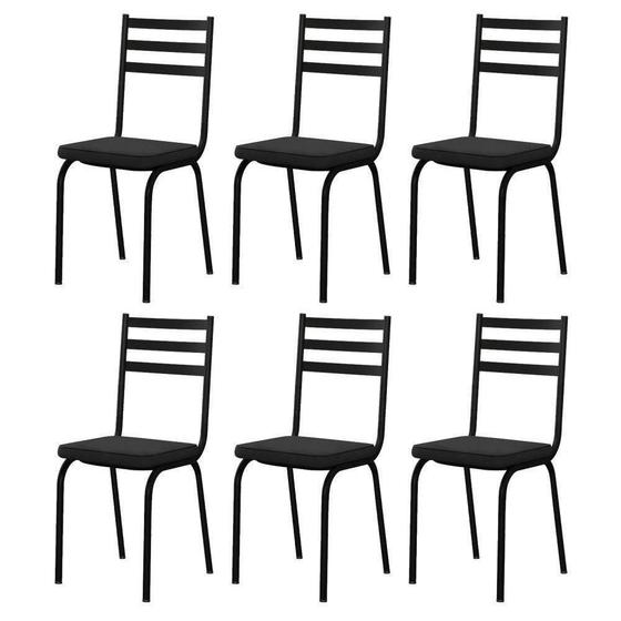 Imagem de Cadeiras de Aço 118 Para Cozinha / Sala de Jantar- Kit com 6 - Preto Fosco - Assento Preto - Tenda House