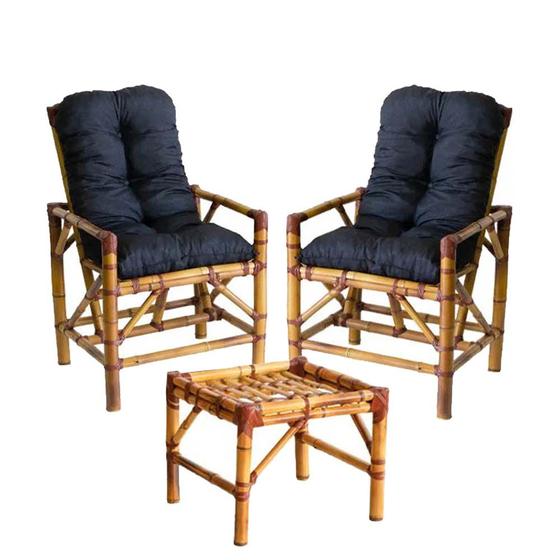 Imagem de Cadeiras e Mesa De Bambu Confortáveis Para Varanda 2 Lugares