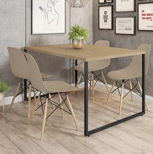 Imagem de Cadeiras Eames 4 Fendi E Mesa Industrial Base Ferro  120m