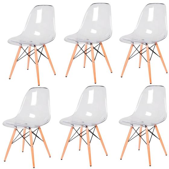 Imagem de Cadeiras Transparentes Eiffel Eames Base Madeira Incolor 130PC