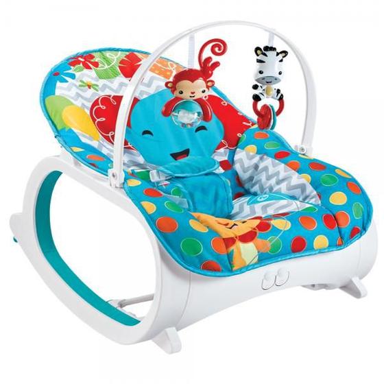 Imagem de cadeirinha de bebê descanso musical vibratória safári azul