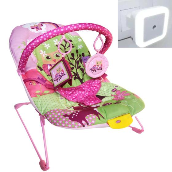 Imagem de Cadeirinha Descanso Musical Rosa + Luminária Led Sensor Bebê