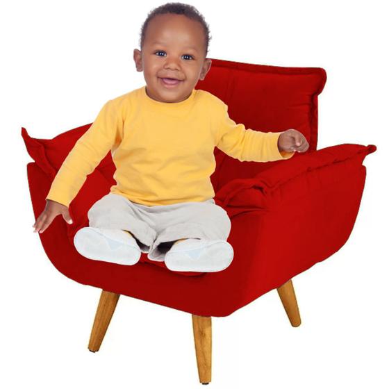 Imagem de Cadeirinha Estofada Opalinha Infantil Tecido Veludo Vermelho Kimi Design