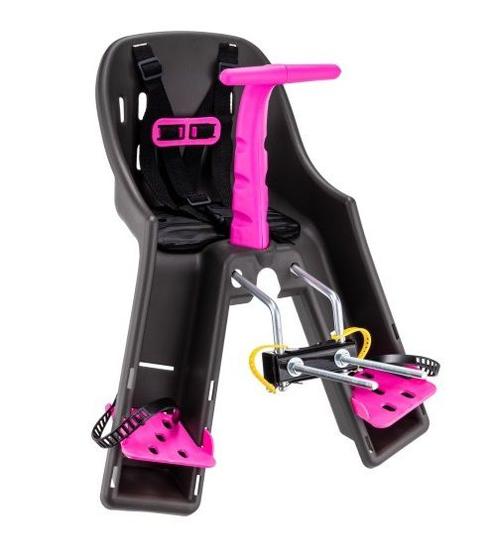 Imagem de Cadeirinha Menina bebê nenem criança Bicicleta Ate 15kg Dianteira Baby Grafite-rosa