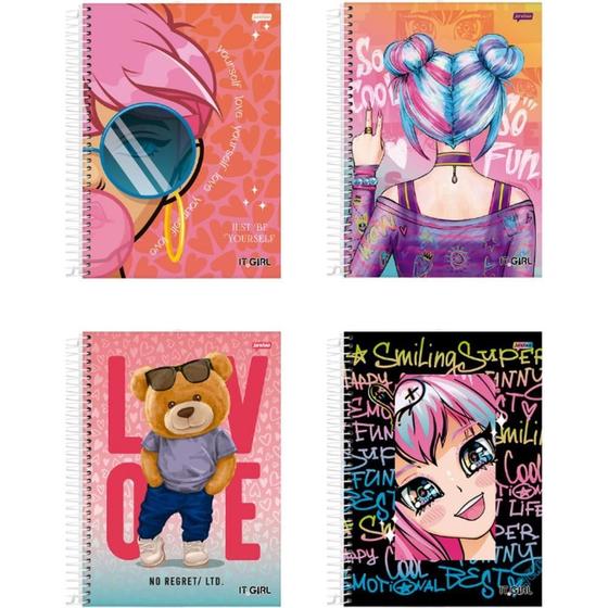 Imagem de Caderno 01X1 Capa Dura IT GIRL 96 Folhas Pacote com 4
