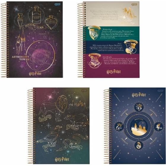 Imagem de Caderno 10X1 Capa Dura Colegial HARRY Potter 160 Folhas - Pacote com 5 Unidades