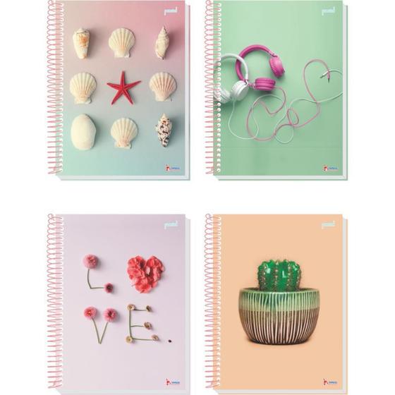 Imagem de Caderno 1X1 Capa Dura Pastel 80 Folhas - Pacote com 4 Unidades