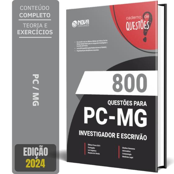 Imagem de Caderno 800 Questões Gabaritadas Pc Mg 2024 Investigador E