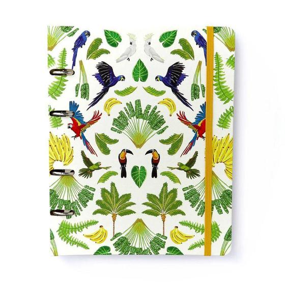 Imagem de Caderno Argolado Criativo Cicero Pássaros 17x24cm Floresta Tropical Branco Com 100 Folhas