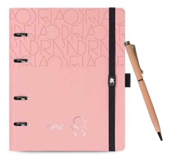 Imagem de Caderno Argolado Orna E Caneta Rosa- Ultra Slim - Moderna