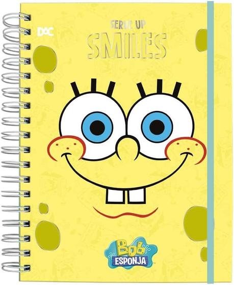 Imagem de Caderno Argolado Universitário Bob Esponja - PVC Cristal 192 Folhas DAC com Botão