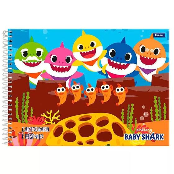 Imagem de Caderno Baby Shark Desenho Cartografia Espiral 96 Fls