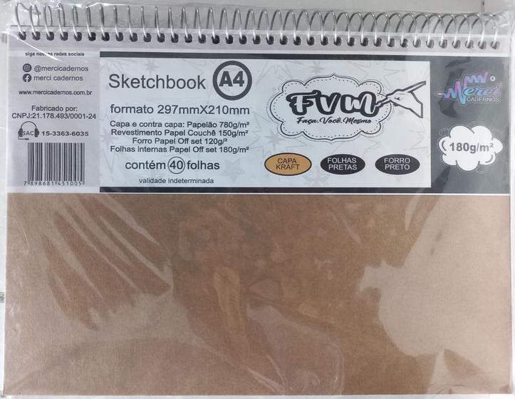 Caderno Capa Dura Sketchbook Kraft A4 40F Merci Sketchbook