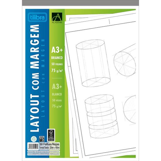 Imagem de Caderno Colado Layout A3 Branco com Margem Académie 50 Folhas