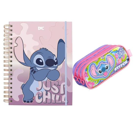 Imagem de Caderno Colegial Inteligente 80 fls e Estojo Disney Stitch