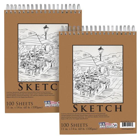 Imagem de Caderno de Desenho Espiral U.S. Art Supply - 11x14 Polegadas, 100 Folhas