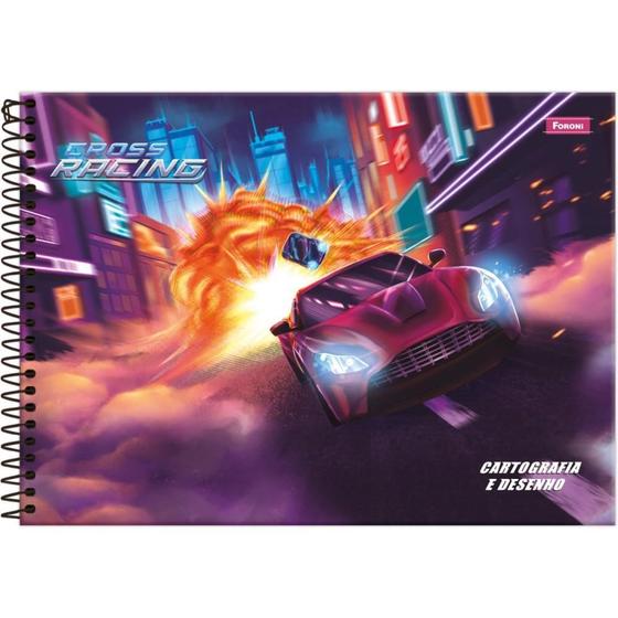 Imagem de Caderno de Desenho Universitário Capa Dura CROSS Racing 80 Folhas Pacote com 05