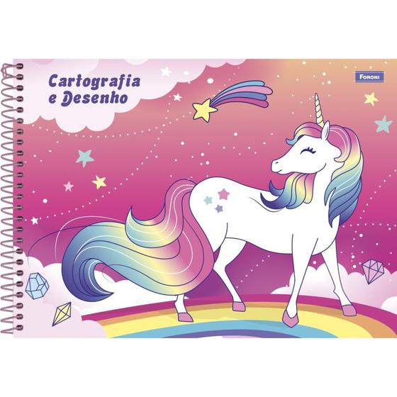 Imagem de Caderno de Desenho Universitário Capa Dura Unicórnio 80 Folhas - Pacote com 5 Unidades