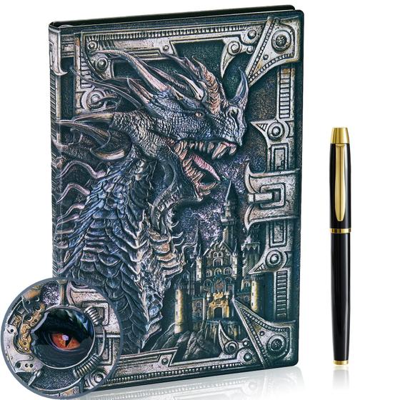 Imagem de Caderno de diário fengco 3D Dragon Embossed com conjunto de canetas A5