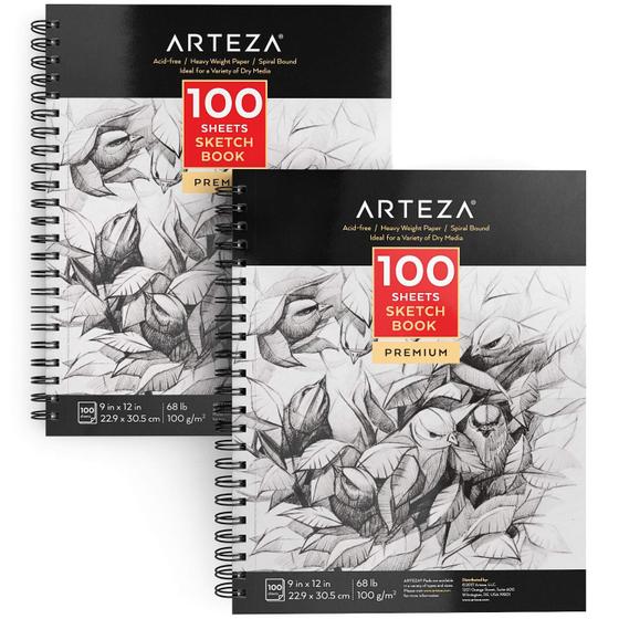 Imagem de Caderno de Esboços ARTEZA - Pacote com 2 Unidades (9x12", 200 Folhas, 100g/m²)