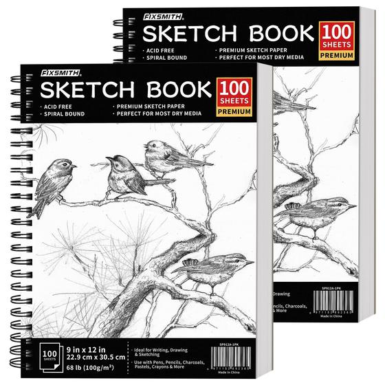 Imagem de Caderno de Esboços FIXSMITH 9x12" - 200 Folhas (100g/m²) - Pacote com 2