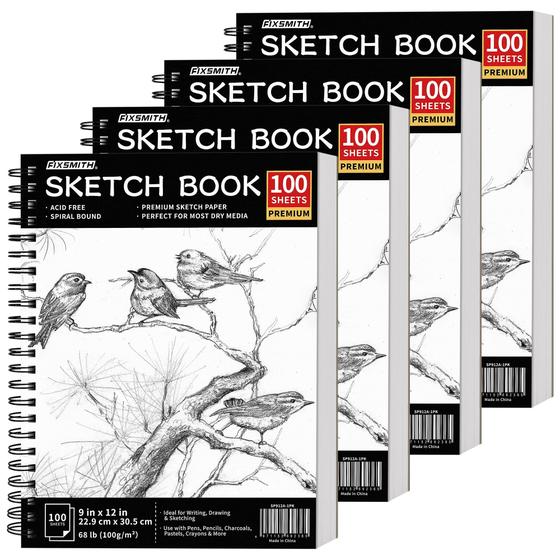 Imagem de Caderno de Esboços FIXSMITH (9x12cm) - 400 Folhas (100g/m²) - Pacote com 4