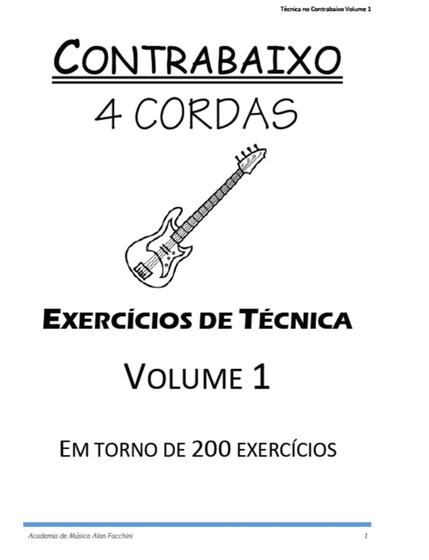 Imagem de Caderno de exercícios Contrabaixo Baixo 4 cordas  Técnica volume 1