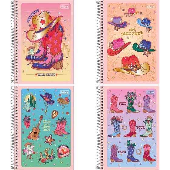Imagem de Caderno Espiral 1/4 Flexível WEST GIRL 80 Folhas  Pacote  com 06