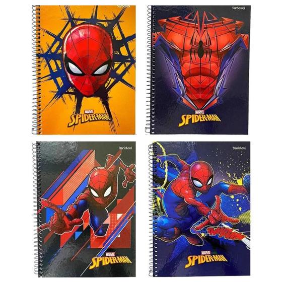 Imagem de Caderno Espiral Capa Dura Pequeno 1/4 Spider Man 80 Folhas 4 unidades Starschool