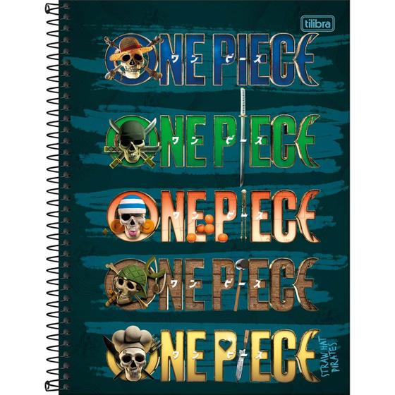 Imagem de Caderno Espiral Capa Dura Universitário 10 Matérias One Piece Netflix 160 Folhas - Fundo Verde/Azul - 5 Logos