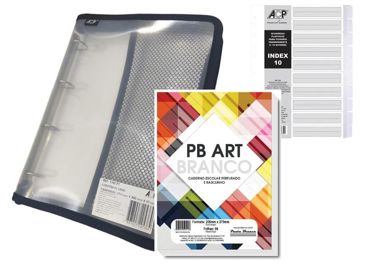Caderno Fichario PVC Transparente Com Bloco e 10 Divisórias - ACP ...