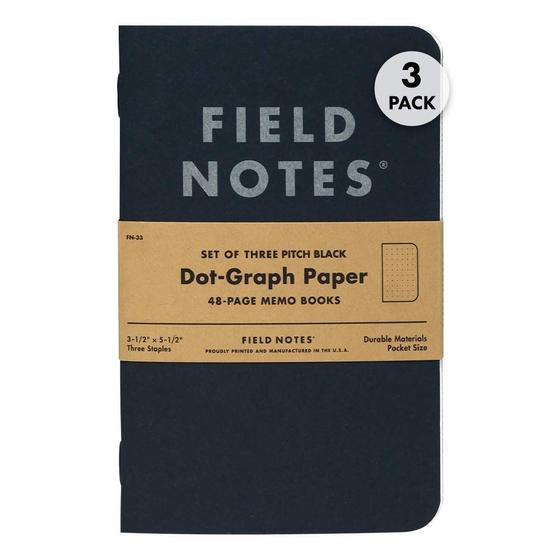 Imagem de Caderno Field Notes Pitch Black, pacote com 3, 90 g/m², 48 páginas