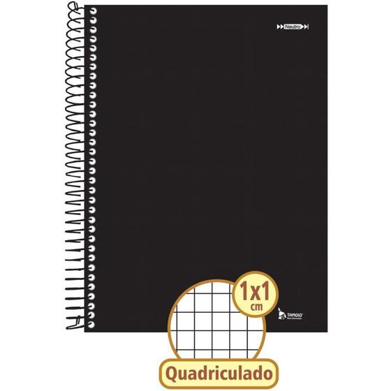 Imagem de Caderno Quadriculado Universitário 1X1CM 96 Folhas Espiral Preto Pacote com 4