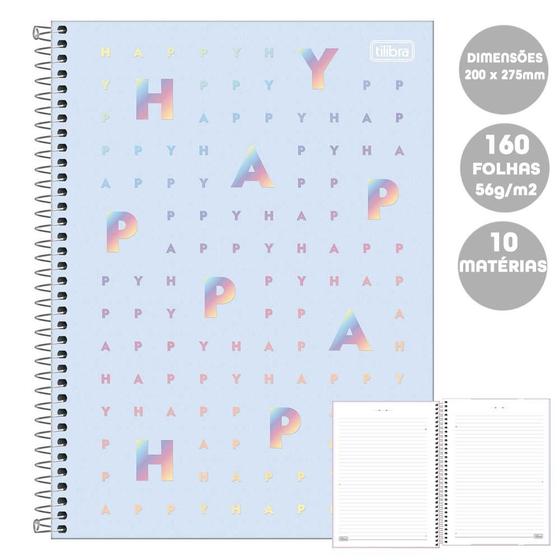 Imagem de Caderno Univ 10Mat 160Fl Happy Azul Tilibra