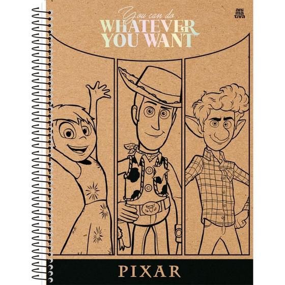 Imagem de Caderno Universitário 01X1 Capa Dura Pixar 80 Folhas com Adesivos Pacote com 4