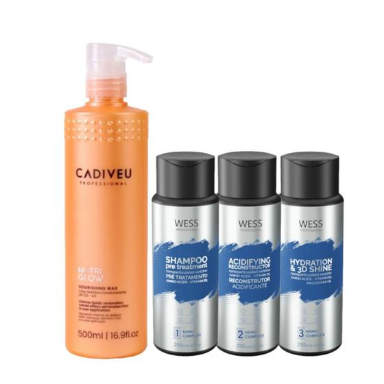 Imagem de Cadiveu Cera Nutri Glow 500ml + Wess Kit NanoSelagem250ml