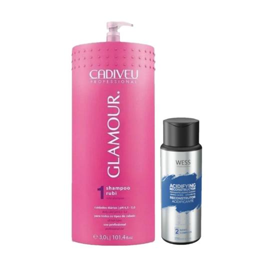 Imagem de Cadiveu Shampoo Rubi Glamour 3L + Wess Nano Passo 2 - 250ml
