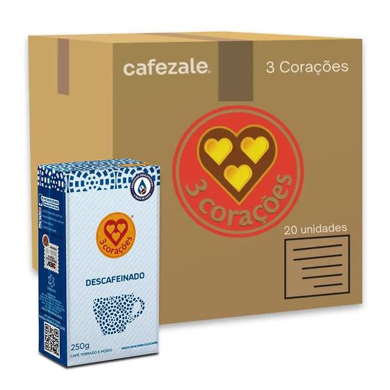 Imagem de Café 3 Corações Descafeinado a Vácuo Kit 20 Pacotes de 250g