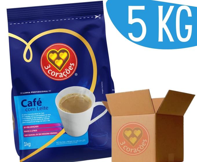 Imagem de Café Com Leite Soluvel 3 Corações Instantâneo Vending 5X 1Kg