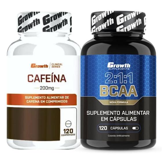 Imagem de Cafeina 200mg 120 Caps + Bcaa 120 Caps Growth Supplements