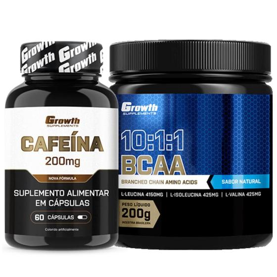 Imagem de Cafeína 200mg 60 Caps + Bcaa em Pó 10:1:1 200g Growth