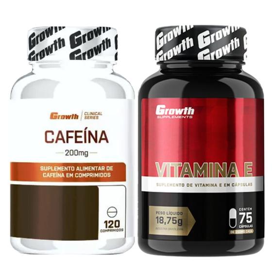 Imagem de Cafeina Pura 200mg 120 Caps + Vitamina E 75 Caps Growth