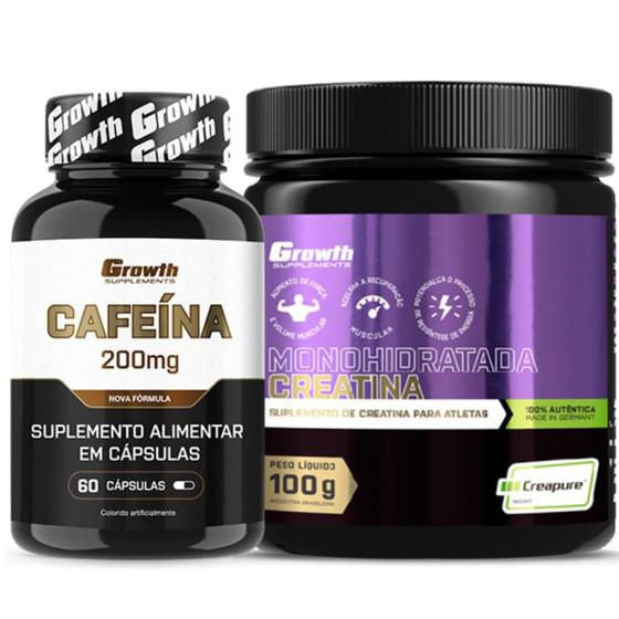 Imagem de Cafeina Pura 200mg 60 Caps + Creatina 100g Creapure Growth