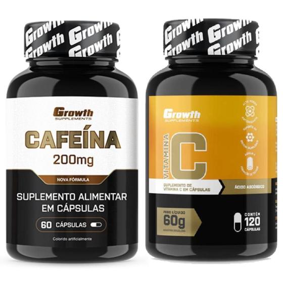 Imagem de Cafeina Pura 200mg 60 Caps + Vitamina C 120 Caps Growth
