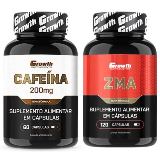 Imagem de Cafeina Pura 200mg 60 Caps + Zma 120 Caps Growth Supplements